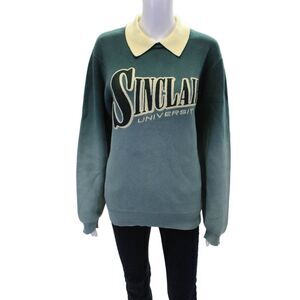 Sinclair Womens Cotton Applique Collar Ombre Print Polo Sweater Top green Sz M